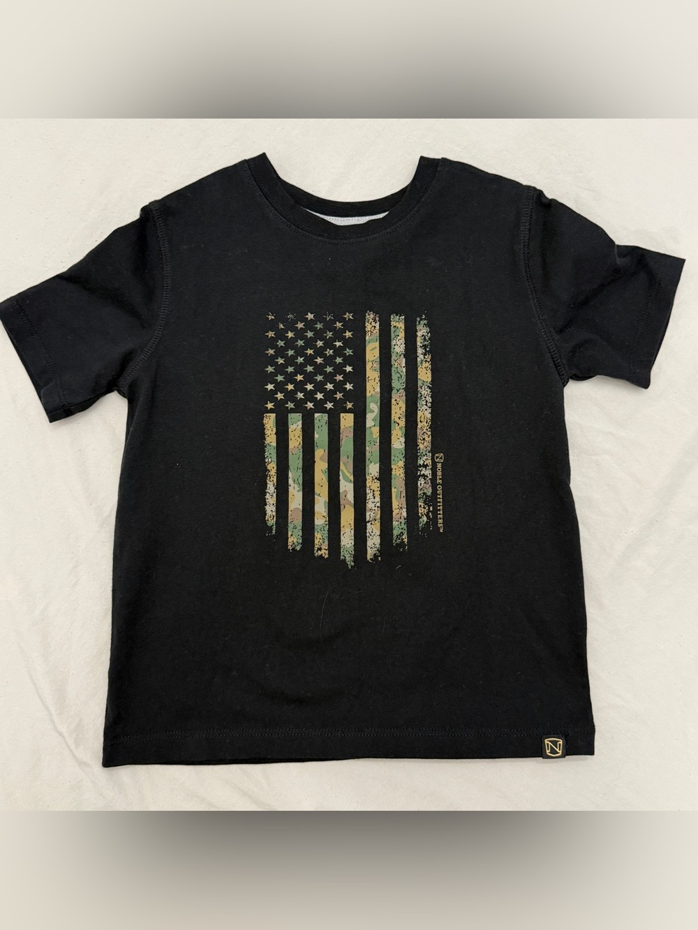 Norse Projects Black Tee with Camo Flag Graphic